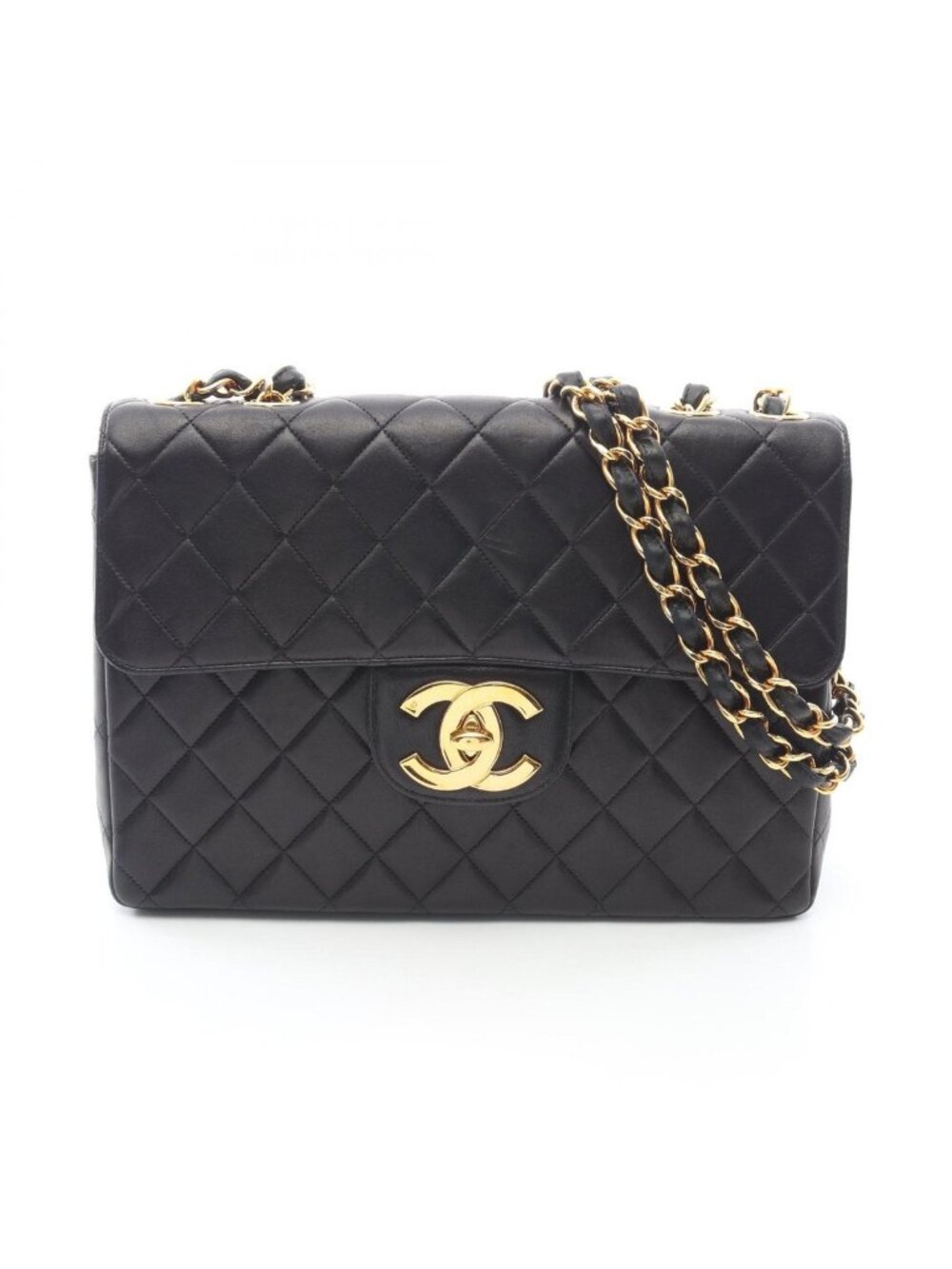 Chanel Shoulder Bag Maxi Quilted 30 Single Flap Black Lambskin
